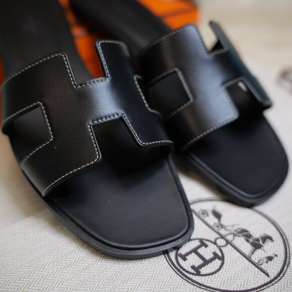 NIB Hermès Oran Sandals Black Leather EU 41 US 9.5 - Picture 14 of 16